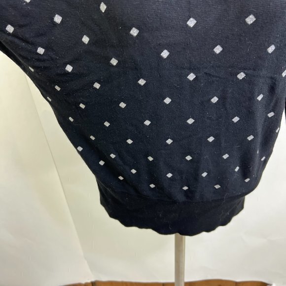 WHBM Sweater M Black Metallic Diamond 1/2 Sleeve Knit Top Silver‎ - Picture 4 of 8